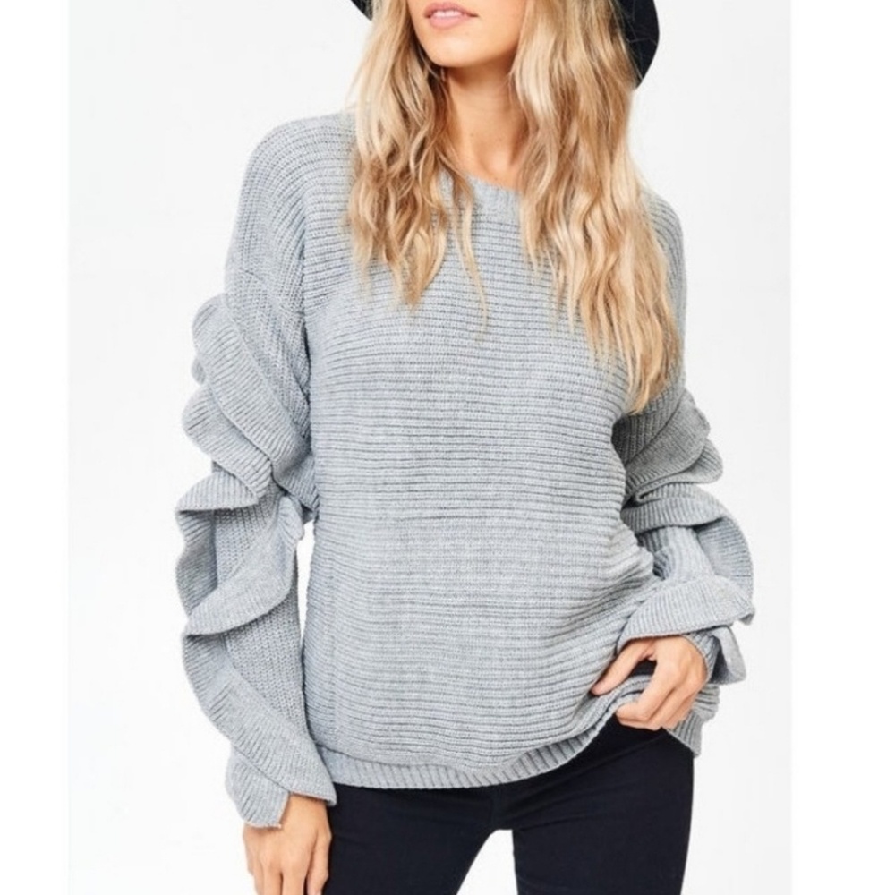 Just in!!! Grey Oversized Ruffle Sleeves Sweater - Picture 2 of 7